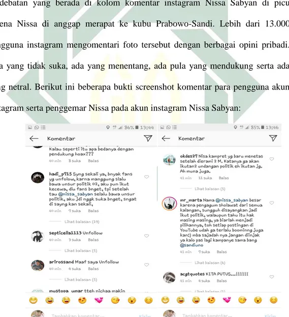 Gambar 3.8. Komentar tidak mendukung dari Pengguna Instagram dalam  postingan Nissa Sabyan pada tanggal 16 Januari 2019 
