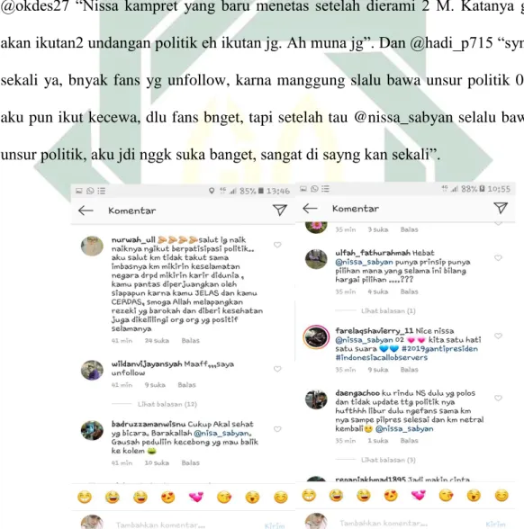 Gambar 3.9. Apresiasi komentar penggemar Nissa Sabyan dalam akun  instagram Nissa  