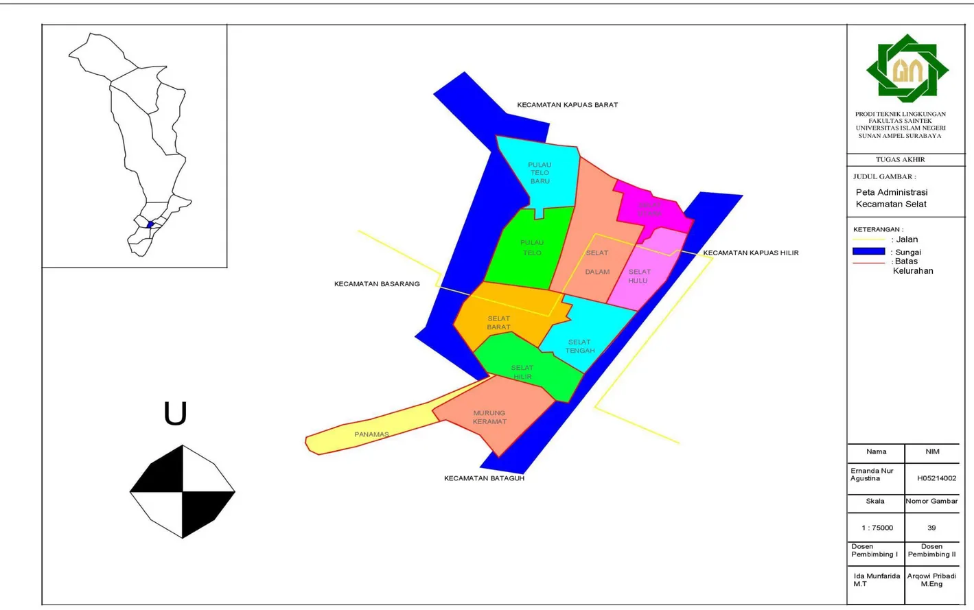 Gambar 4.3 Peta Wilayah Administrasi Kecamatan Selat  (Sumber: Kecamatan Selat Dalam Angka, 2017) 