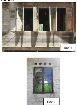 Gambar 6. Tipe bukaan dan ventilasi  Pada  sisi-sisi  bangunan  banyak  terdapat  bukaan  dan  ventilasi,  namun 