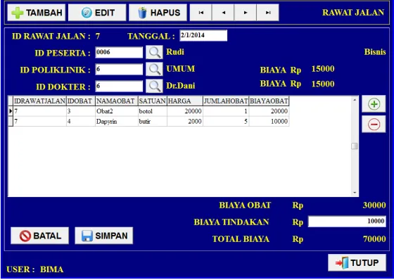 Gambar 4.31 Input Data Rawat Jalan Sumber : Pribadi 