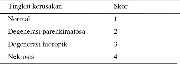 Tabel 3. Kriteria penilaian derajat histopatologi sel hepar 