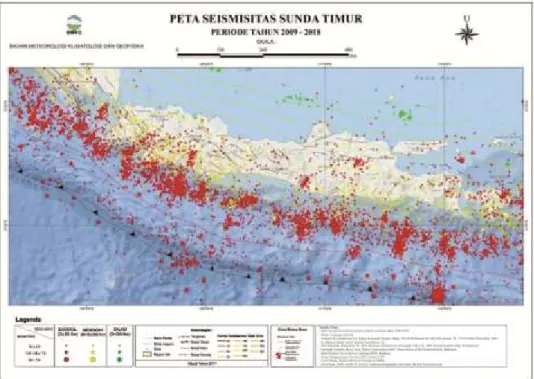 Gambar 6. Peta seismitas Sunda Timur, P. Jawa dan sekitarnya periode 2009 - 2018.
