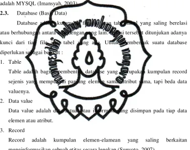 Table adalah bagian pembentuk database yang merupakan kumpulan record 