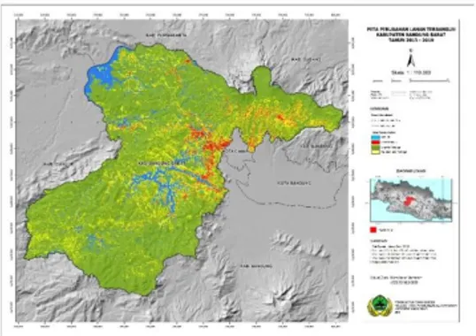 Gambar 25 Peta Perubahan Luas Lahan  Terbangun Tahun 2013-2019  Arah  Perkembangan  Lahan  Terbangun Kabupaten Bandung Barat  Arah  perkembangan  penggunaan  lahan  secara  umumnya  terjadi  secara  horizontal maupun vertikal