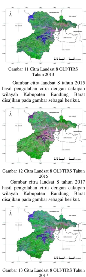 Gambar  citra  landsat  8  tahun  2015  hasil  pengolahan  citra  dengan  cakupan  wilayah  Kabupaten  Bandung  Barat  disajikan pada gambar sebagai berikut