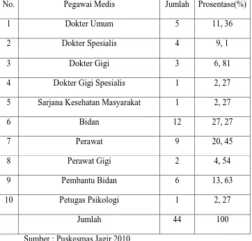 Tabel 4.5 Jumlah Pegawai Medis Puskesmas Jagir Berdasarkan Profesi Pekerjaan 
