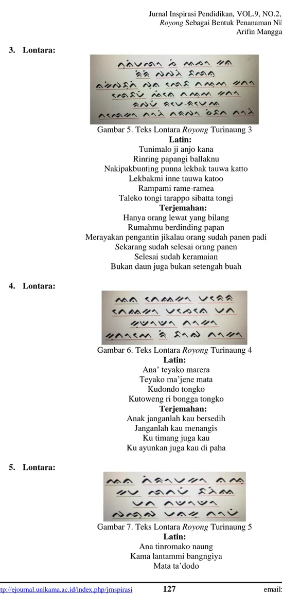Gambar 5. Teks Lontara Royong Turinaung 3  Latin: 