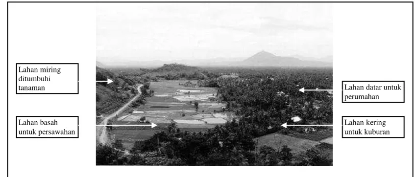 Gambar 1.  Model pola tradisional land use di Minangkabau, sebuah contoh di daerah Payakumbuh 