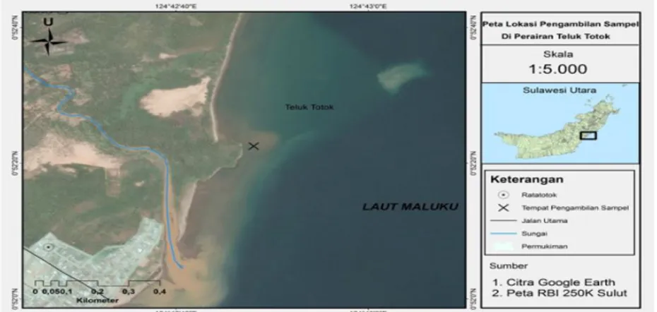 Gambar 1. Lokasi pengambilan sampel (Perairan Teluk Totok) 