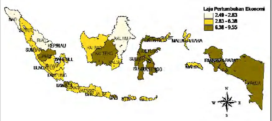 Gambar 4.5  Persebaran Laju Pertumbuhan Ekonomi Tahun 2013 