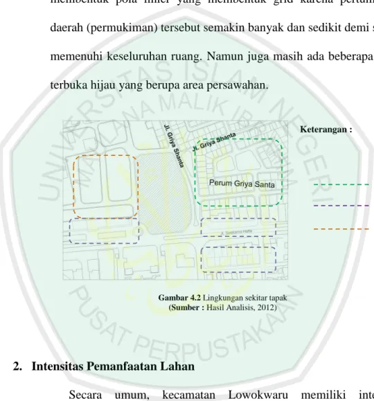 Gambar 4.2 Lingkungan sekitar tapak  (Sumber : Hasil Analisis, 2012) 