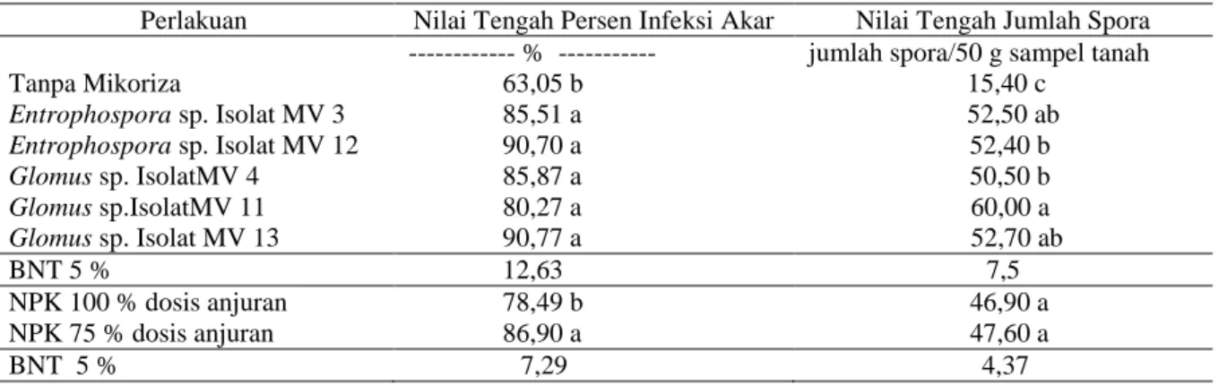 Tabel 8. Pengaruh perlakuan jenis FMA dan dosis pupuk NPK pada persen infeksi akar bibit kelapa  sawit umur 9 bulan