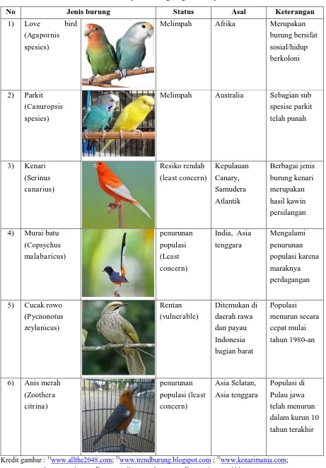 Tabel 3.4 Data jenis burung tangkaran responden 