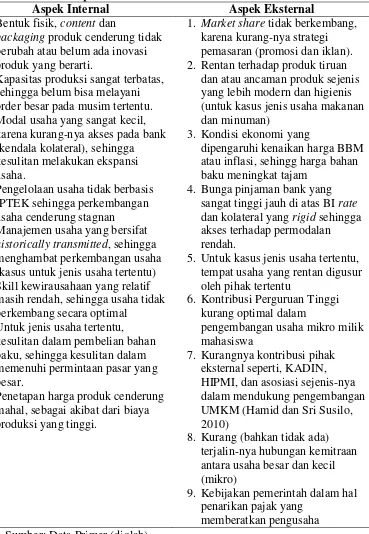 Tabel 2. Beberapa Masalah Usaha Kecil dan Mikro Milik Mahasiswa 