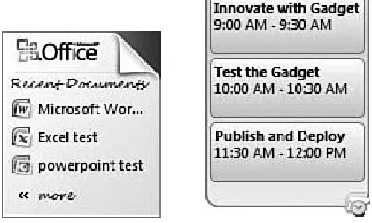 Figure 1.6. The Recent Documents Gadget and MicrosoftOutlook Gadget provide quick access to current data.