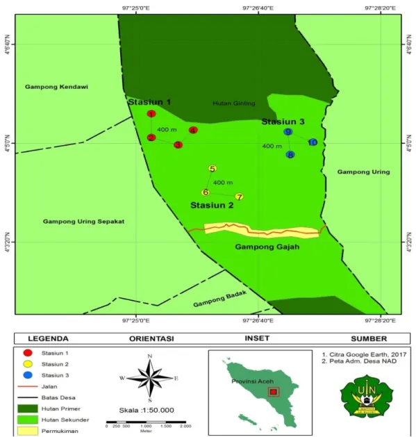 Gambar F.3.1. Peta Sketsa Stasiun Penelitian di Hutan Sekunder Genting Kabupaten                         Gayo Lues 