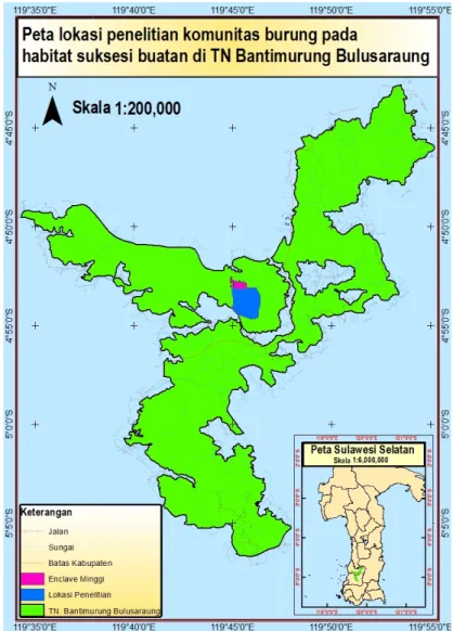 Gambar 1.  Peta lokasi penelitian komunitas burung pada habitat suksesi buatan di TN Babul
