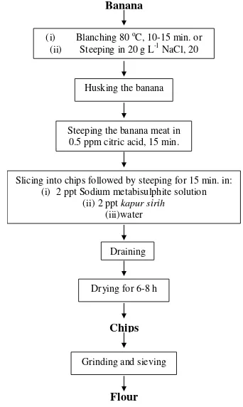 Figure 1. Flow chart of banana flour processing. 