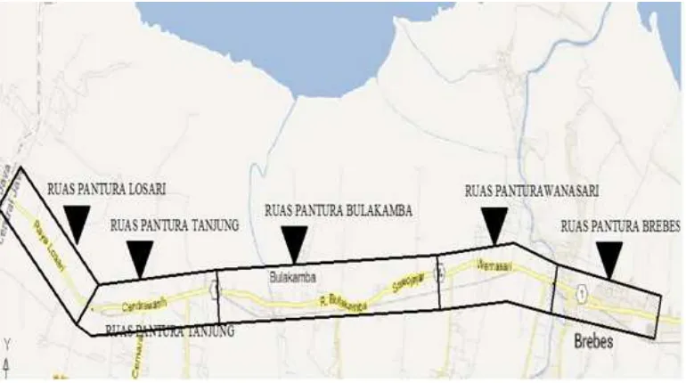 Gambar 4.2. Peta jalan pantura per kecamatan Kabupaten Brebes