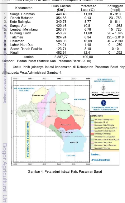Tabel 7. Luas Wilayah Per Kecamatan di Kabupaten Pasaman Barat 