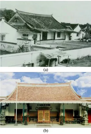 Gambar 3.  a) Bentuk bangunan rumah tinggal, b)  Bentuk bangunan gereja 