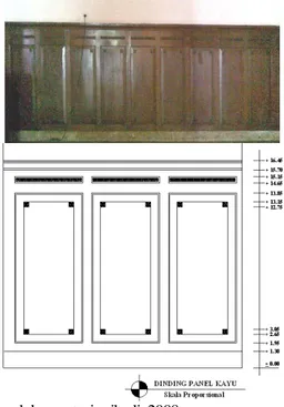 Gambar 10. Dinding dengan panel kayu jati terdapat dua  macam  dekorasi  yang  keduanya  didominasi  dengan  bentuk-bentuk stilasi dari bentuk alam yaitu flora