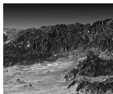 FIGURE(distant left); Tehachapi Mountains are in the right foreground. The elevation data used in thisimage was acquired by the Shuttle Radar Topography Mission (SRTM) aboard the Space ShuttleEndeavour and designed to collect three-dimensional measurements