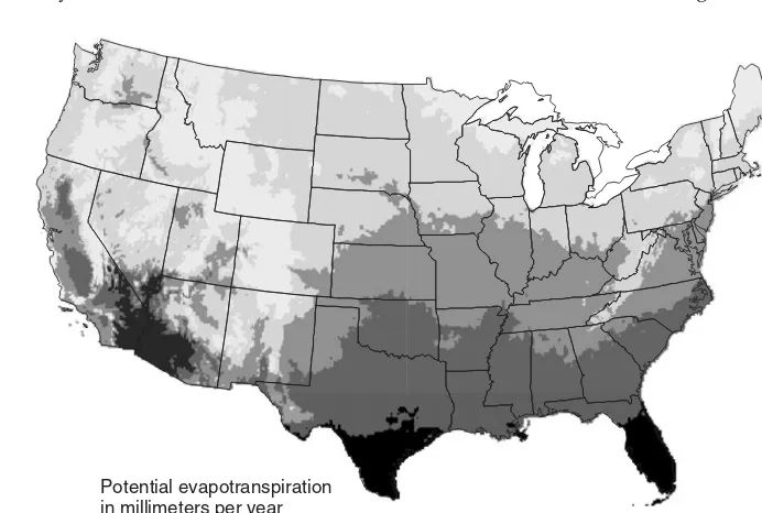 FIGURE 3.3Potential evapotranspiration map of the continental United States. (From Healy et al.,2007.)