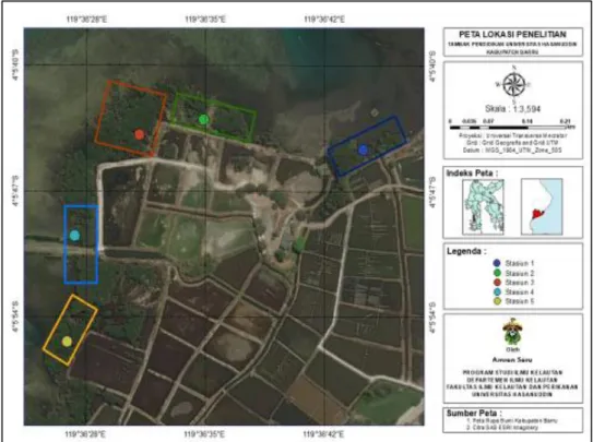 Gambar 1. Peta lokasi Penelitian di Tambak Unhas Kabupaten Barru 