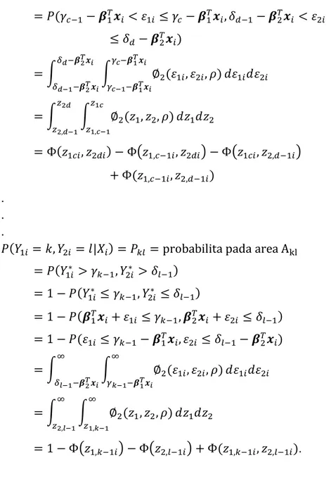 Tabel  kontingensi  antara  frekuensi  dan  probabilitas  pada  2  variabel  respon tersebut diatas seperti pada Tabel 2.2