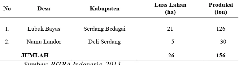Tabel 2. Luas Lahan dan Produksi Padi Organik Binaan BITRA di   Provinsi Sumatera Utara,  2013  