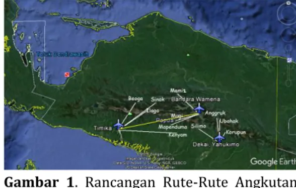 Gambar  1.  Rancangan  Rute-Rute  Angkutan  Udara Perintis Kargo di Provinsi  Papua 