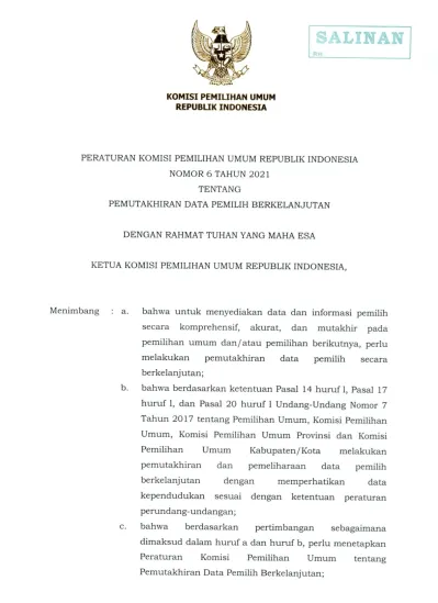 - 4 - MEMUTUSKAN Menetapkan : PERATURAN KOMISI PEMILIHAN UMUM TENTANG ...