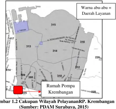 Gambar 1.2 Cakupan Wilayah PelayananRP. Krembangan  (Sumber: PDAM Surabaya, 2015) 