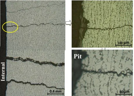Figure 10. Microstructures of sample C shown in Figure 7 obtained from the fire side position of the tube at location as indicated by the square grit