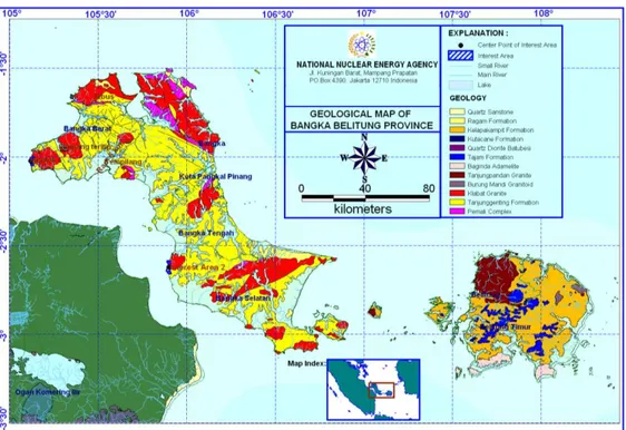 Gambar 2. Peta Geologi Regional Daerah Bangka Belitung  [3]  2.   Geologi Daerah Penelitian 