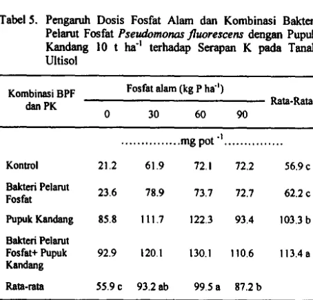 Tabel 4. Pengaruh Dosis Fosfat Alam dan Bakteri Pelarut Fosfat 