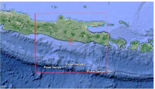 Gambar 1. Skenario Pusat Gempa dan Layer Pemodelan (Sumber : Citra Google Earth 2016) 