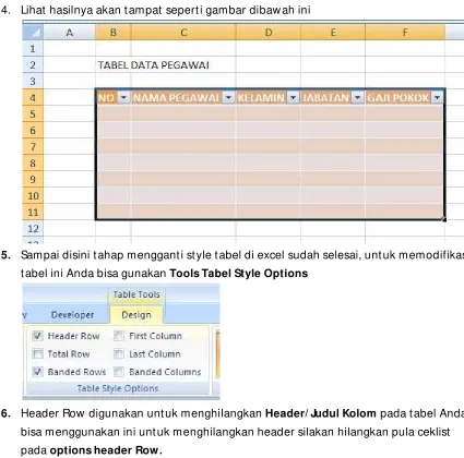 tabel ini Anda bisa gunakan Tools Tabel Style Options 