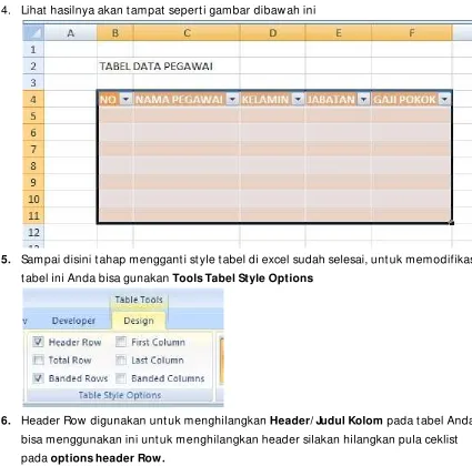 tabel ini Anda bisa gunakan Tools Tabel Style Options 