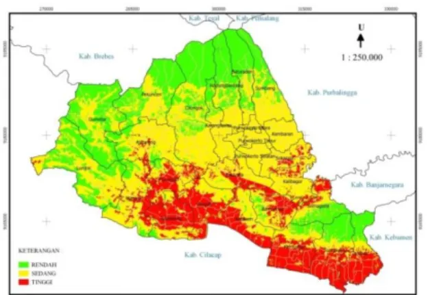 Gambar IV.3. Peta Kerentanan Bencana  Hasil  sebaran  tingkatkerentanan  bencana  banjir  dan  tanah  longsor  Kabupaten  Banyumas  dapat  dilihat  pada tabel IV.1