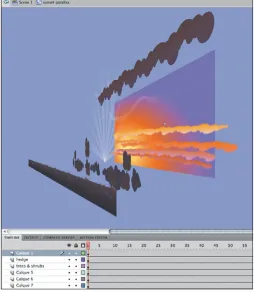 Figure 1.23 Scene elements rendered in 3D to show how the elements will be affected by their varied depths.