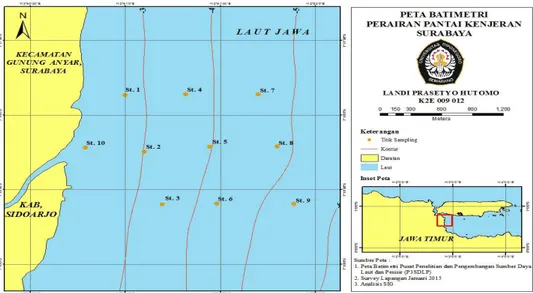 Gambar 2. Peta batimetri Pantai Kenjeran Surabaya 
