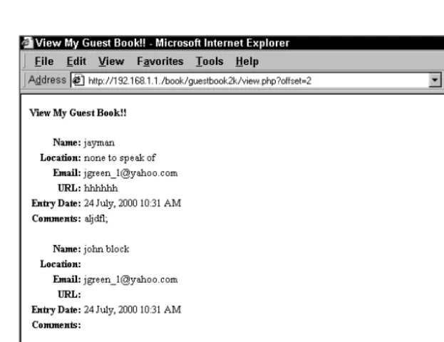Figure 8- 2: Page for viewing the guestbook