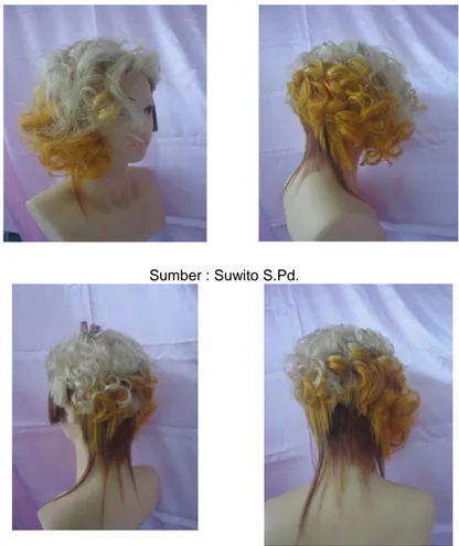 Gambar 23   Hasil penataan desain rambut artistic tampak samping dan belakang          Sumber :  Suwito S.Pd