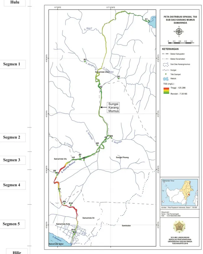 Gambar 7. Persebaran Spasial parameter TSS di Sungai Karang Mumus dari hulu hingga hilir 