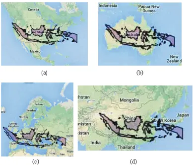 Gambar 1.16. Perbandingan wilayah Indonesia dengan wilayah lainnya: (a) Indonesia 