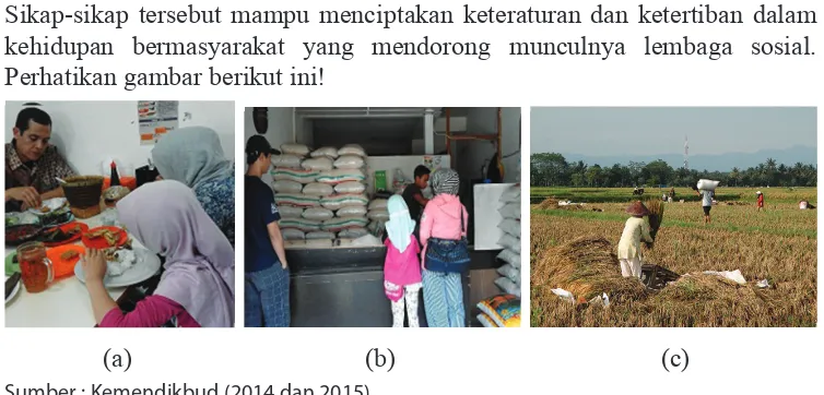 Gambar 2.5. (a) kebutuhan akan makan memerlukan bantuan orang lain (b) pedagang beras dan (c) petani
