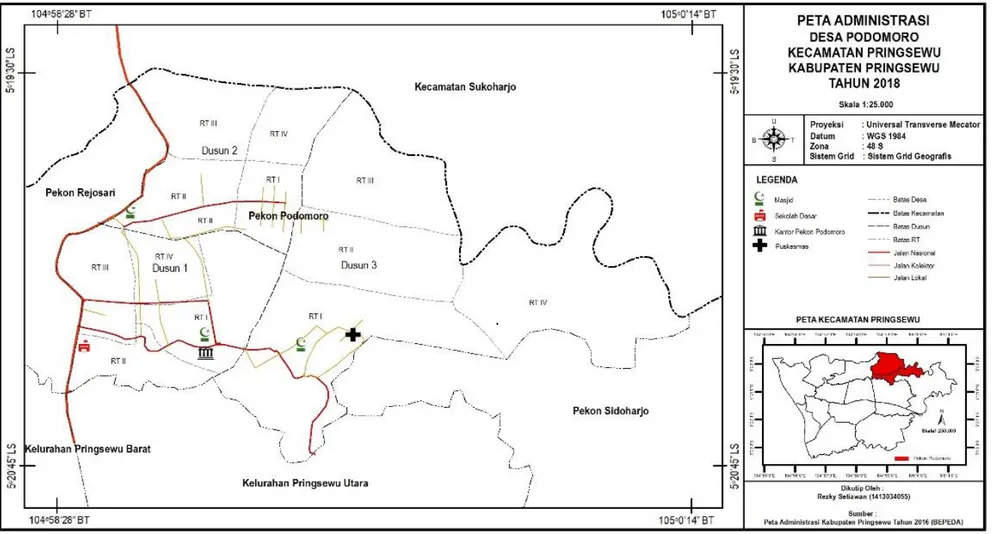Gambar 1 Peta Administrasi Desa Podomoro Kecamatan Pringsewu Tahun 2018. 